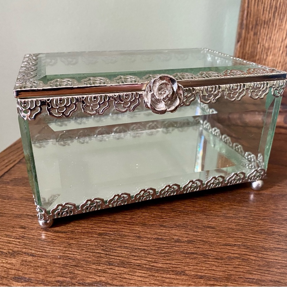 Beautiful Glass Jewelry Box with Silver Accents